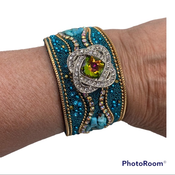 Turquoise & Gold Boho Cuff Bracelet w/ Multicolored Sparkling 18mm Ginger Snap! - Picture 14 of 16